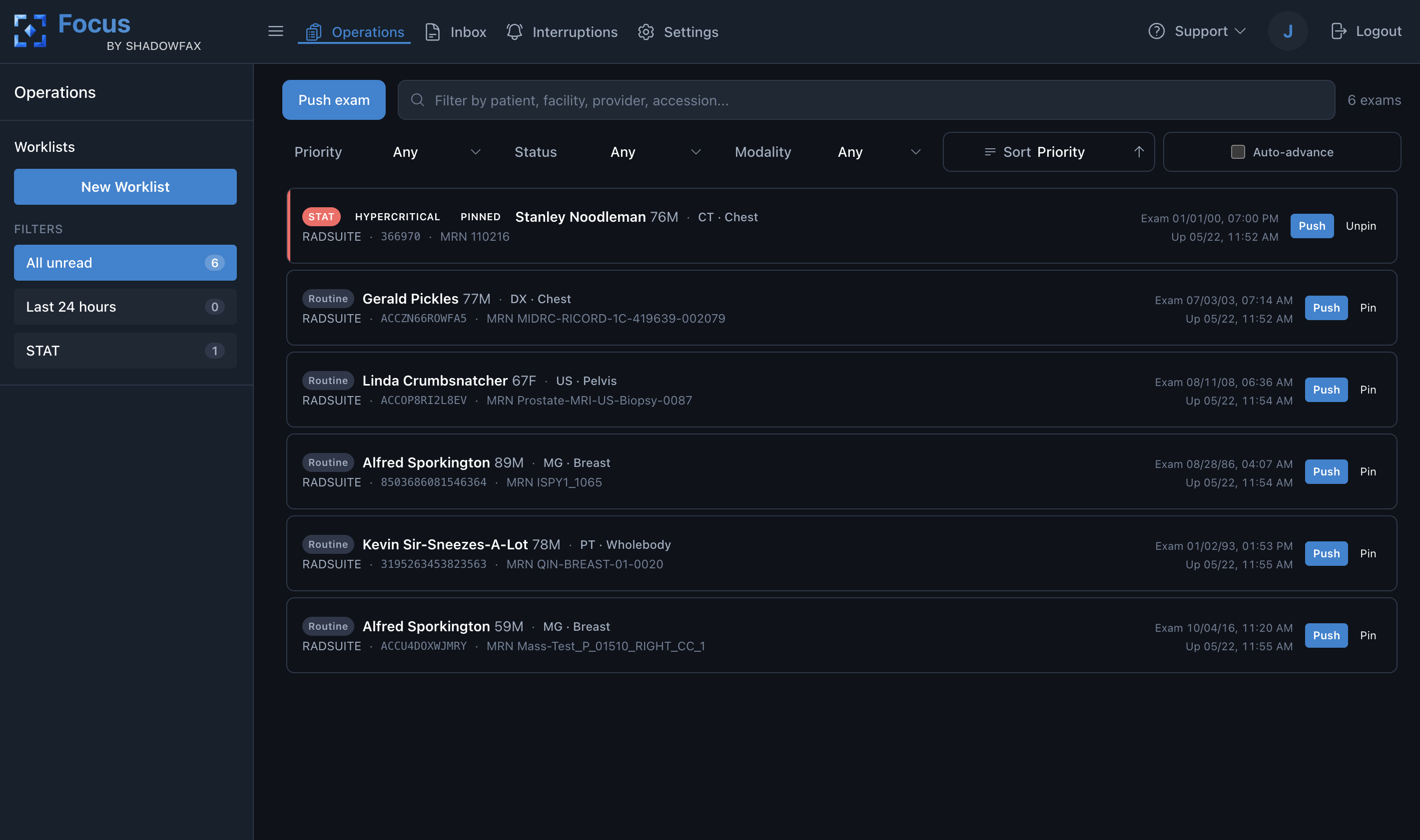 Focus operations worklist